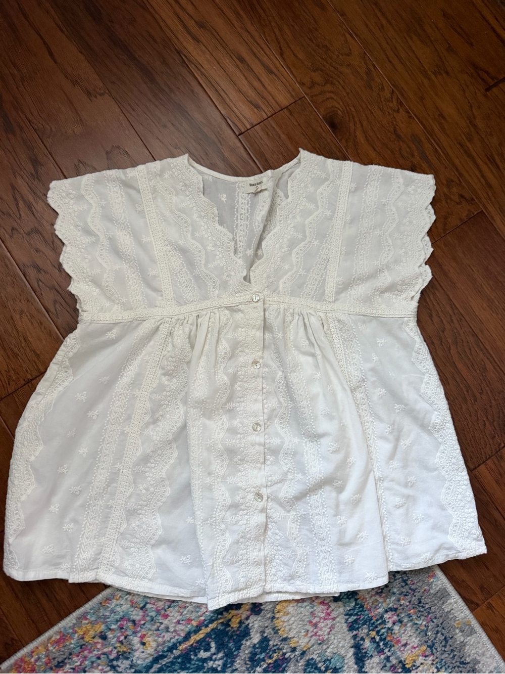 White Eyelet Lace Button-Front Women’s Top